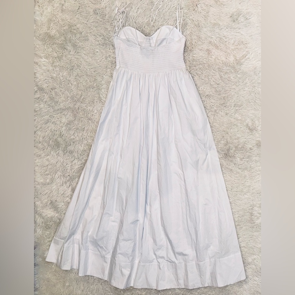 NWOT STAUD Landry Shoulder-Tie Smocked Cotton Maxi White Dress sz M - Picture 8 of 12